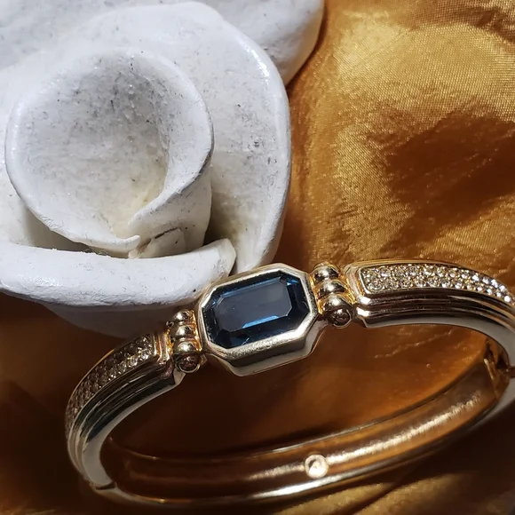 Swarovski Blue Crystal Gold-Plated Bangle Bracelet - Picture 4 of 11